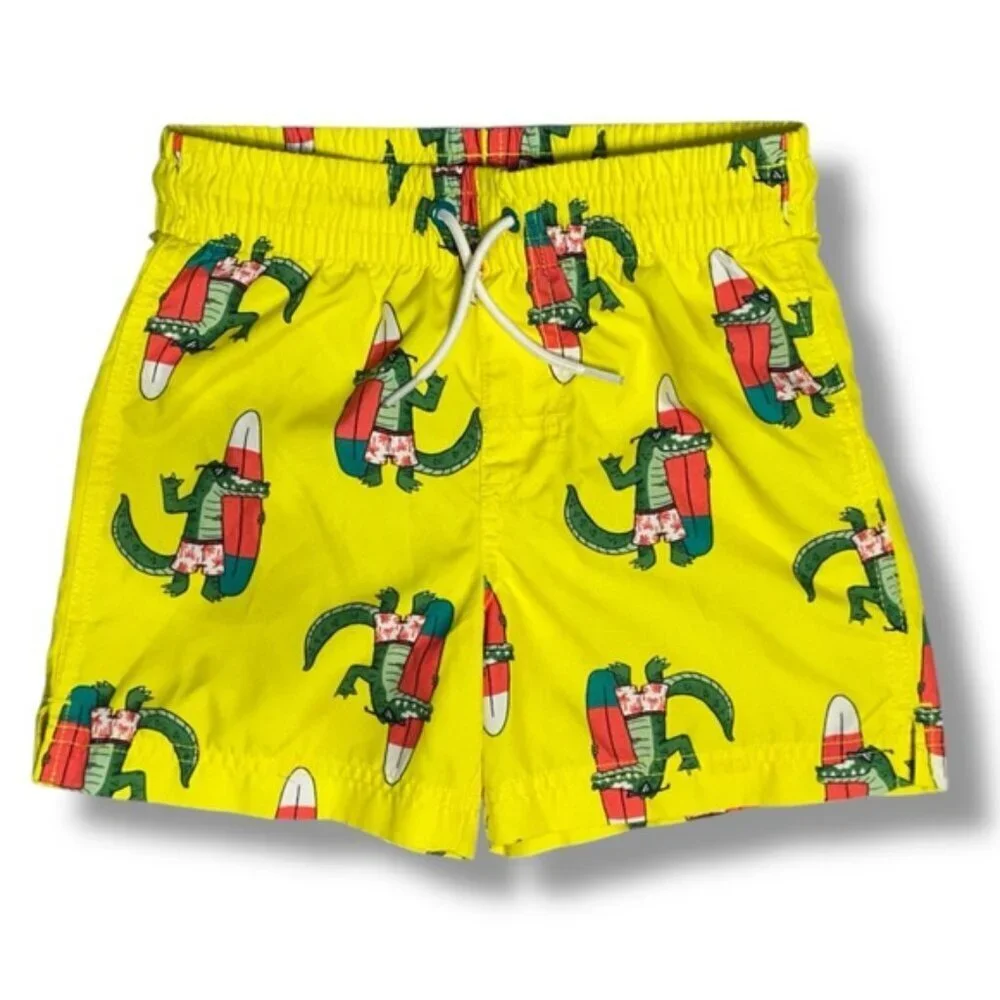 Surfing Alligator Print Swim Shorts Drawstring Lined Quick Dry Kids 6/7
